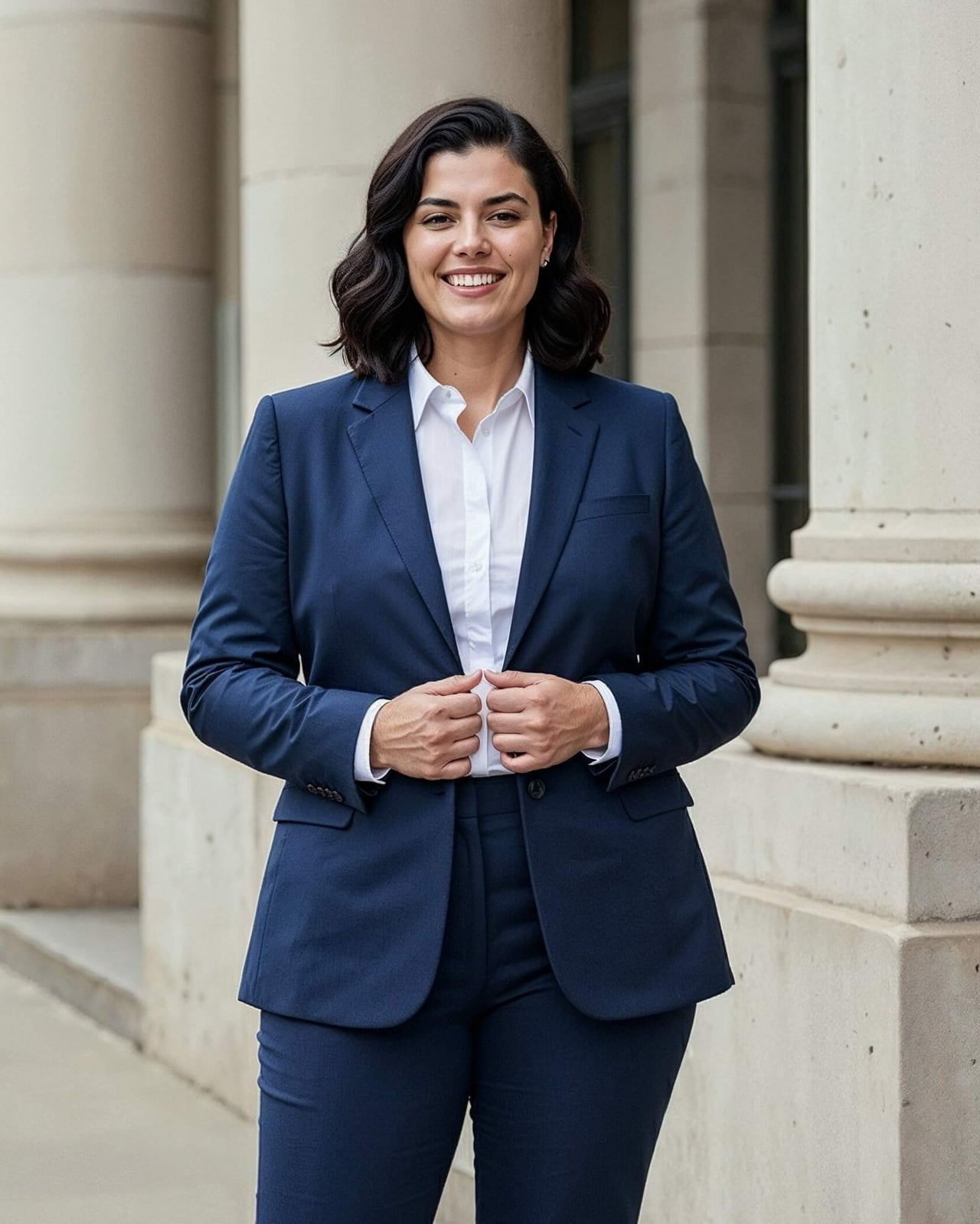 Navy Blue Suit with White Button-Down Shirt Navy Blue Suit with White Button-Down Shirt — Simple Job Interview Outfits