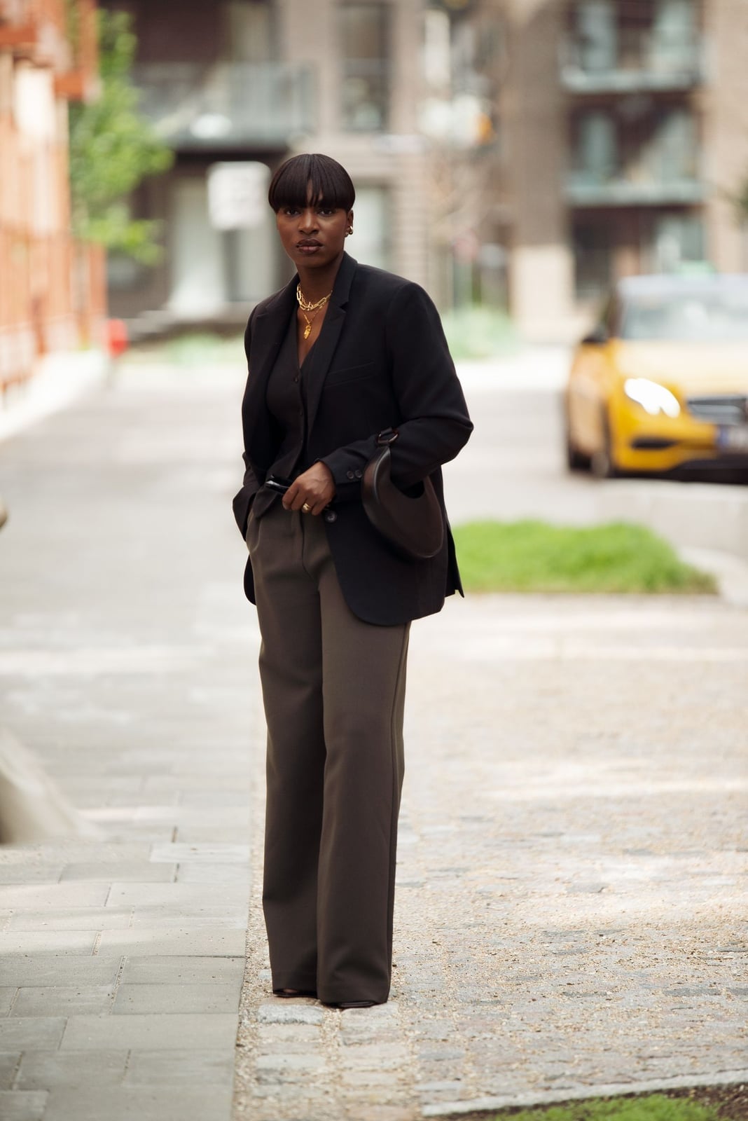 Black Blazer with Charcoal Wide-Leg Pants Black Blazer with Charcoal Wide-Leg Pants — Simple Job Interview Outfits