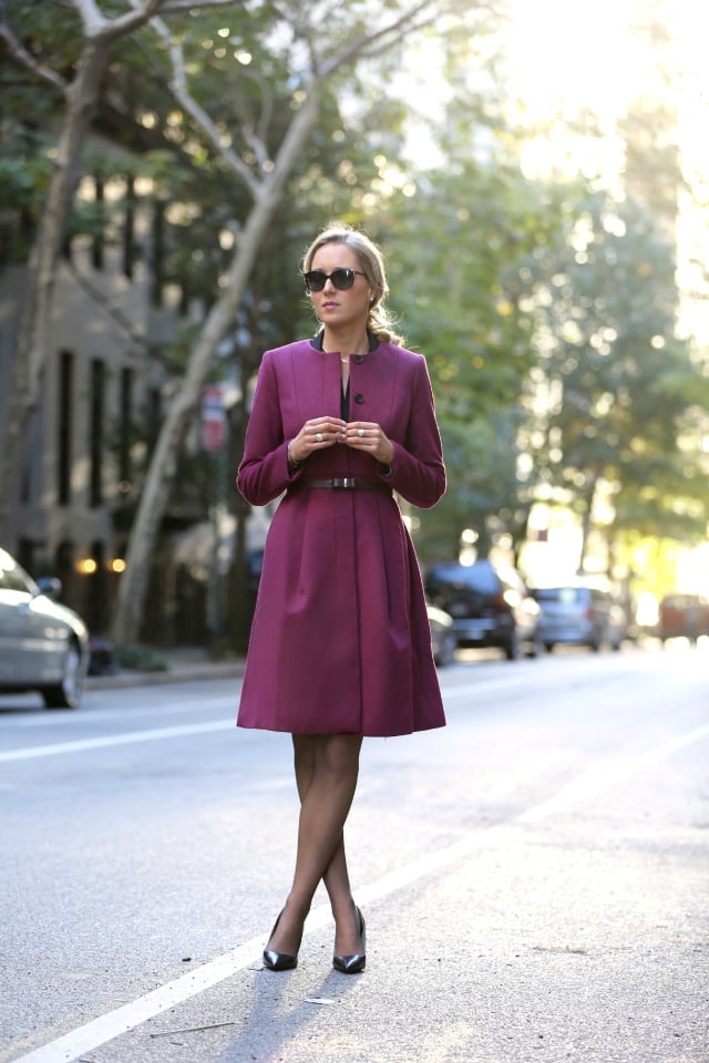Purple Coat Dress with Black Collar Purple Coat Dress with Black Collar — Simple Job Interview Outfits