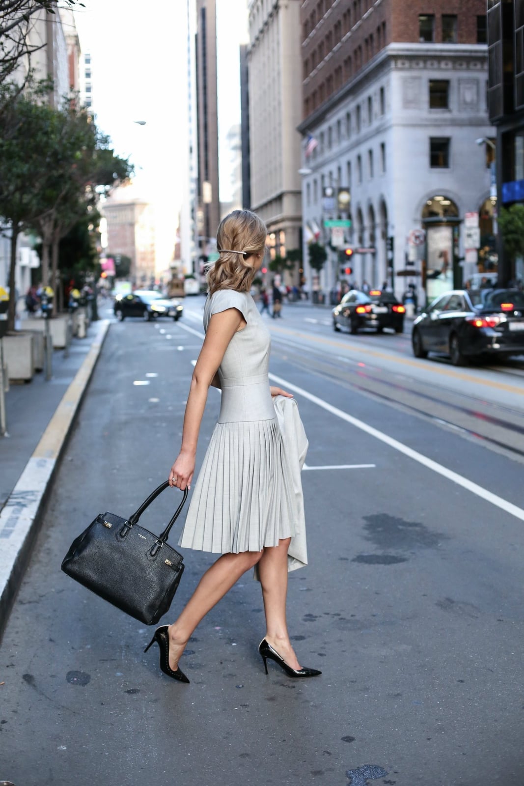 Grey Fit-And-Flare Dress with Jacket Grey Fit-And-Flare Dress with Jacket — Simple Job Interview Outfits