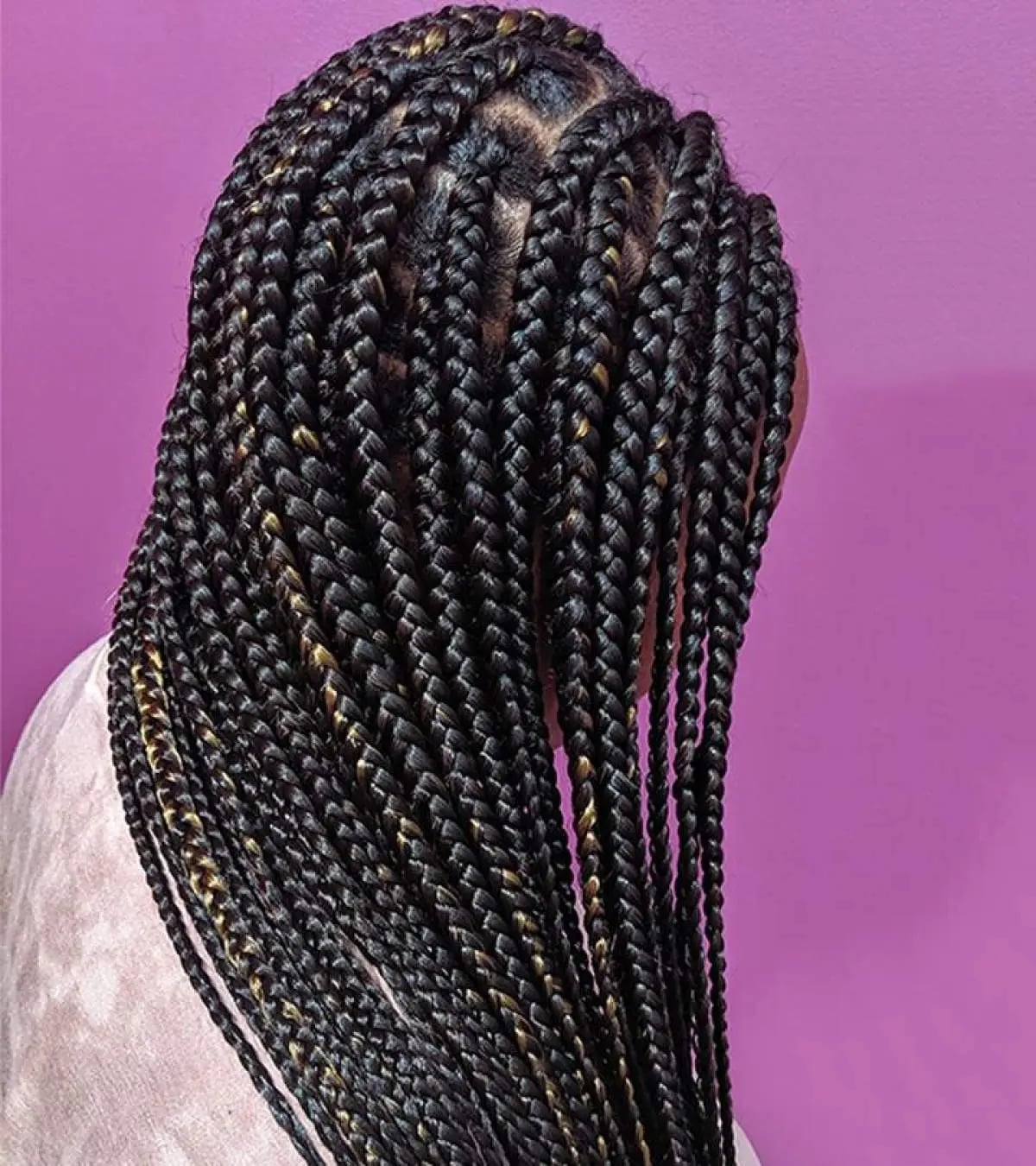 Mid-Back Dark Brown Braids With Blonde Highlights — Simple Jumbo Braids