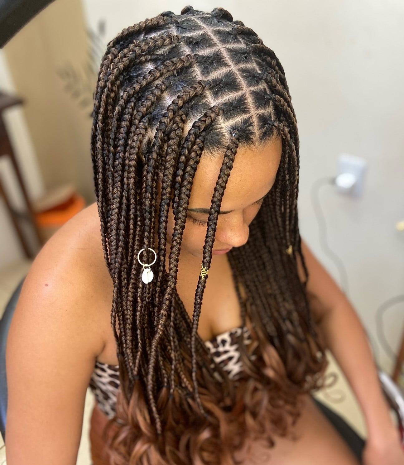 Mid-Back Brown Braids With Diamond Parting — Simple Jumbo Braids