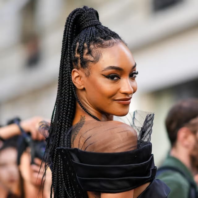 Mid-Back Black Box Braids In A High Ponytail — Simple Jumbo Braids