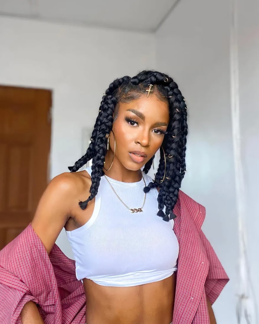 Shoulder Length Jumbo Braids With Accessories — Simple Jumbo Braids
