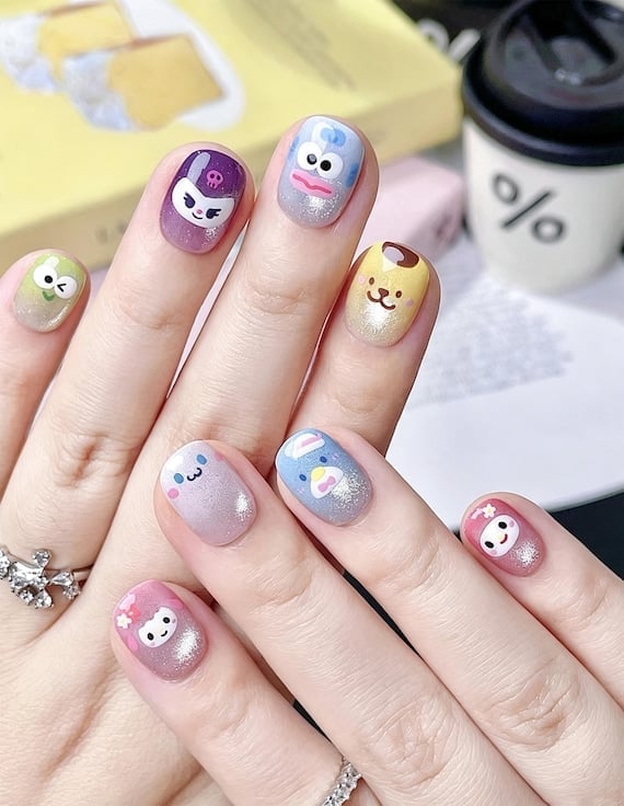 Short Square Nails With Jelly Pink Hearts And Bows Short Square Nails With Jelly Pink Hearts And Bows — Simple Kawaii Nails