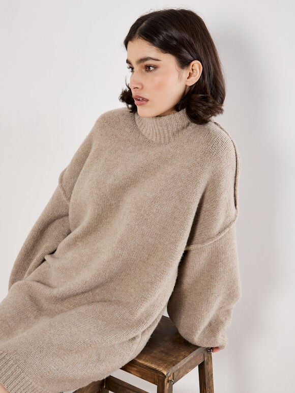 Oversized Fluffy Knit Mini Dress with Sneakers Oversized Fluffy Knit Mini Dress with Sneakers — Simple Knitted Dresses