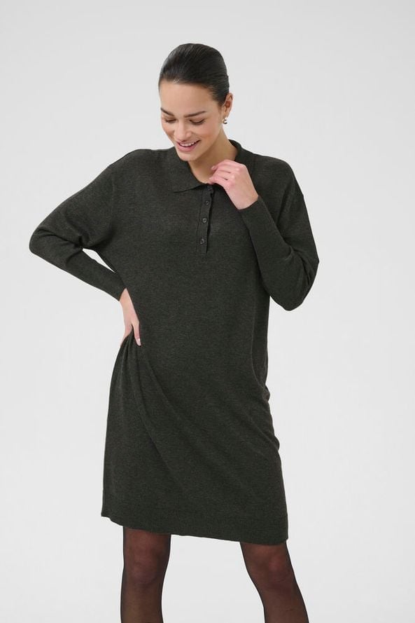 Dark Grey Fine Knit Polo Dress Dark Grey Fine Knit Polo Dress — Simple Knitted Dresses