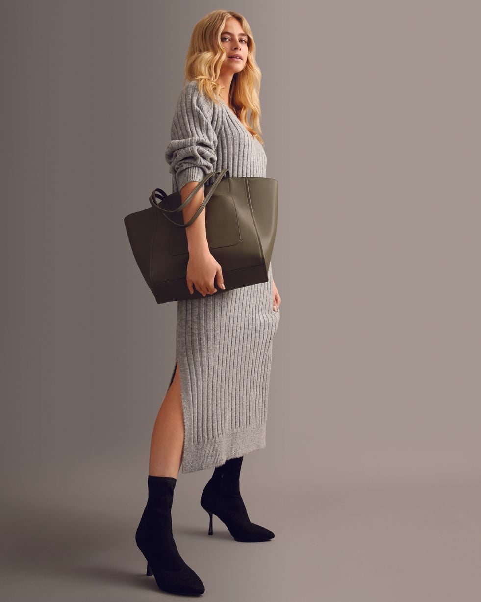 Grey Ribbed Knit Midi Dress with a Slit Grey Ribbed Knit Midi Dress with a Slit — Simple Knitted Dresses