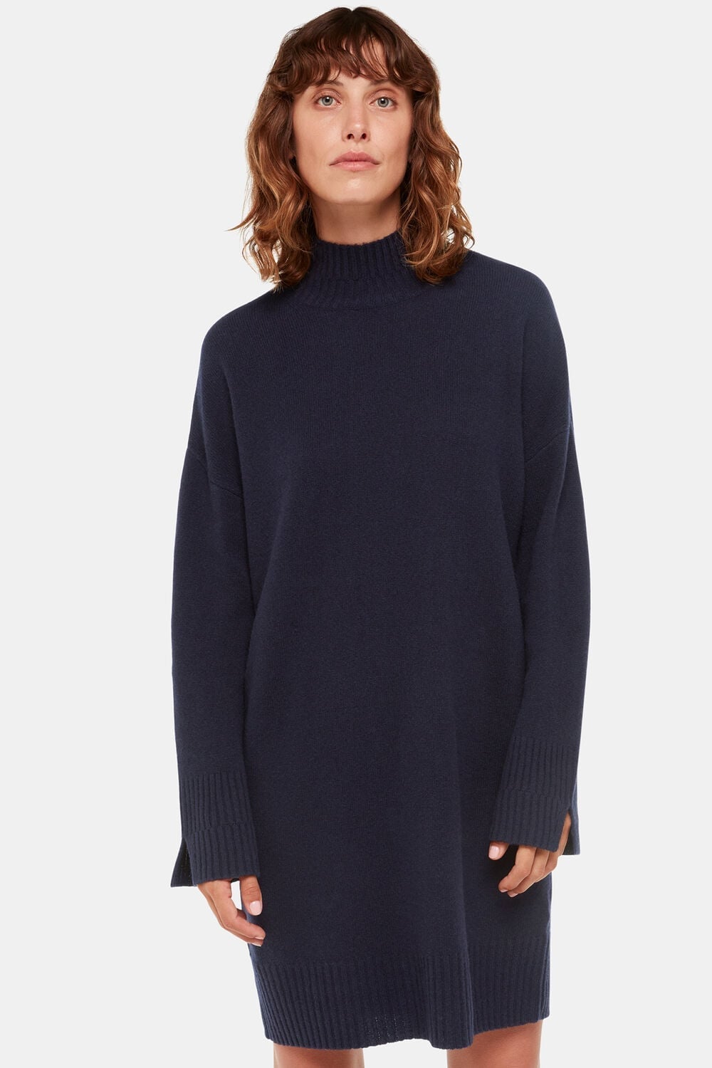 Navy Blue Oversized Knit Dress with High Neck Navy Blue Oversized Knit Dress with High Neck — Simple Knitted Dresses