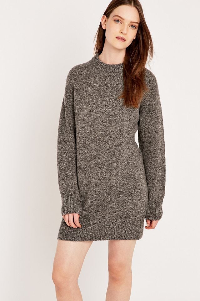 Grey Marl Chunky Knit Mini Dress with Mock Neck Grey Marl Chunky Knit Mini Dress with Mock Neck — Simple Knitted Dresses