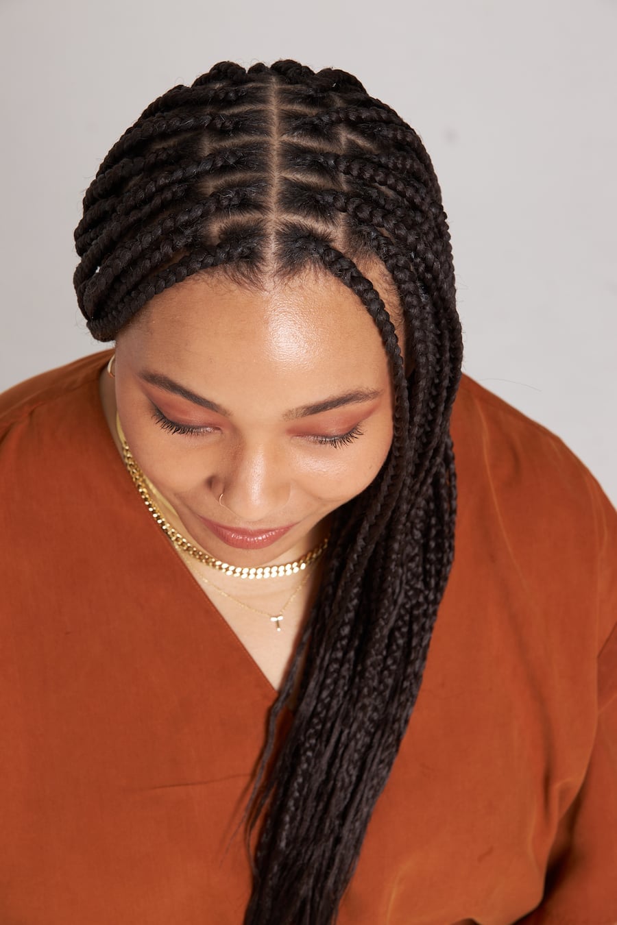 Mid-Back Dark Brown Uniform Braids Mid-Back Dark Brown Uniform Braids — Simple Knotless Box Braids