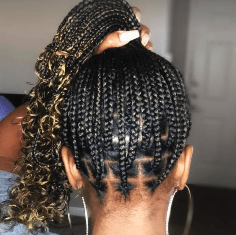 Mid-Back Wavy Blonde and Black Braids, Close-Up Take Mid-Back Wavy Blonde and Black Braids, Close-Up Take — Simple Knotless Box Braids