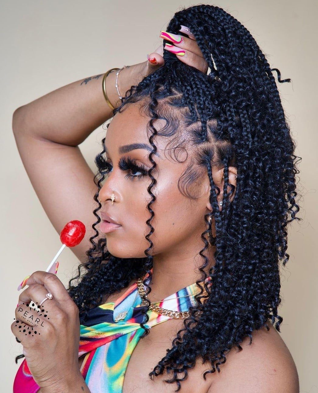 Mid-Back Braids With Curly Extensions Mid-Back Braids With Curly Extensions — Simple Knotless Box Braids