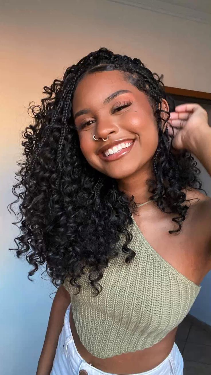 Mid-Back Braids With Voluminous Curls Mid-Back Braids With Voluminous Curls — Simple Knotless Box Braids