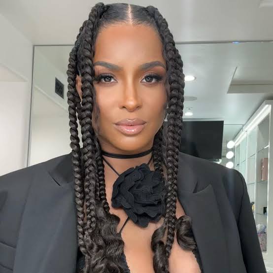 Polished Black Box Braids With Wavy Ends — Simple Large Braids