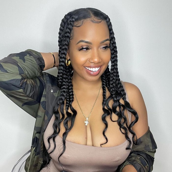 Jumbo Box Braids With Wavy Ends — Simple Large Braids