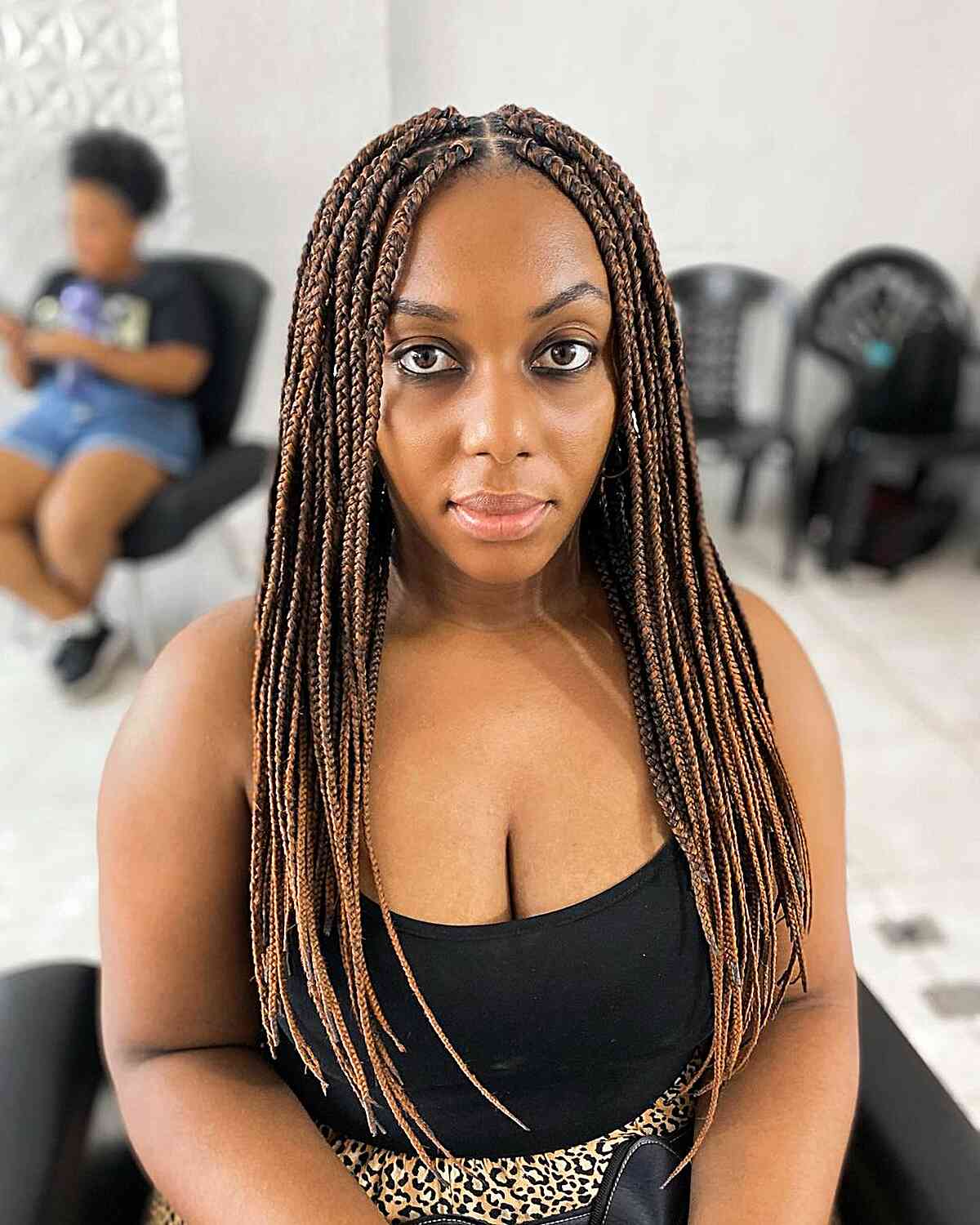 Brown Box Braids With Lighter Ends — Simple Large Braids