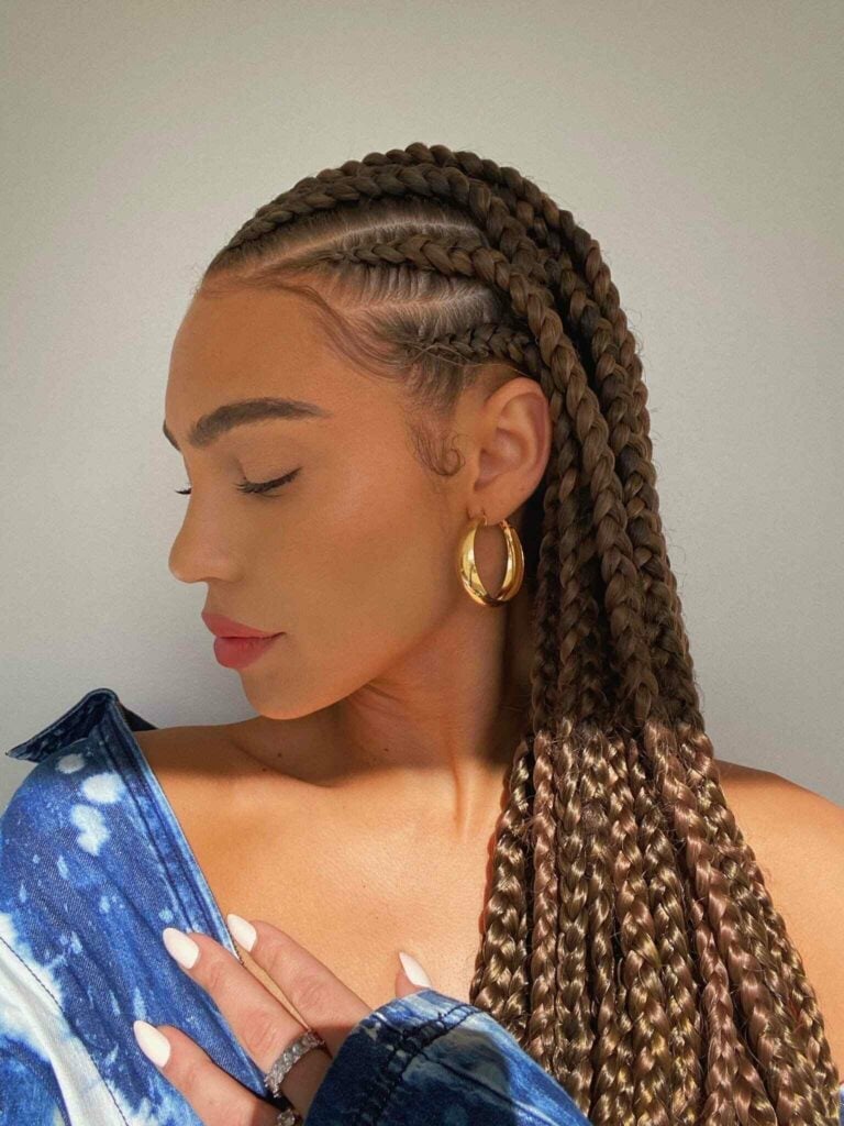 Long Dark Brown Box Braids With Wavy Ends — Simple Large Braids