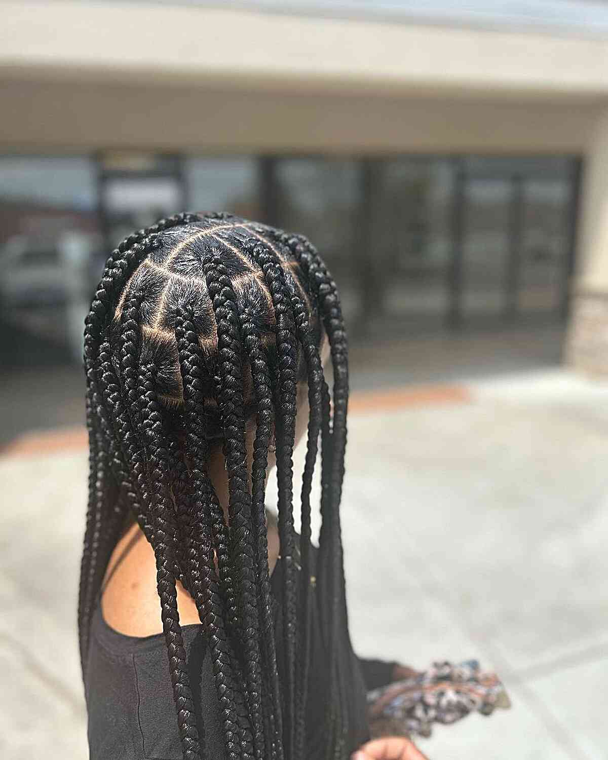 Neatly Parted Large Black Box Braids — Simple Large Braids