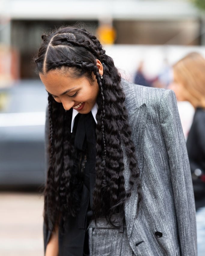 Black Hair With Thin Accent Braids — Simple Large Braids