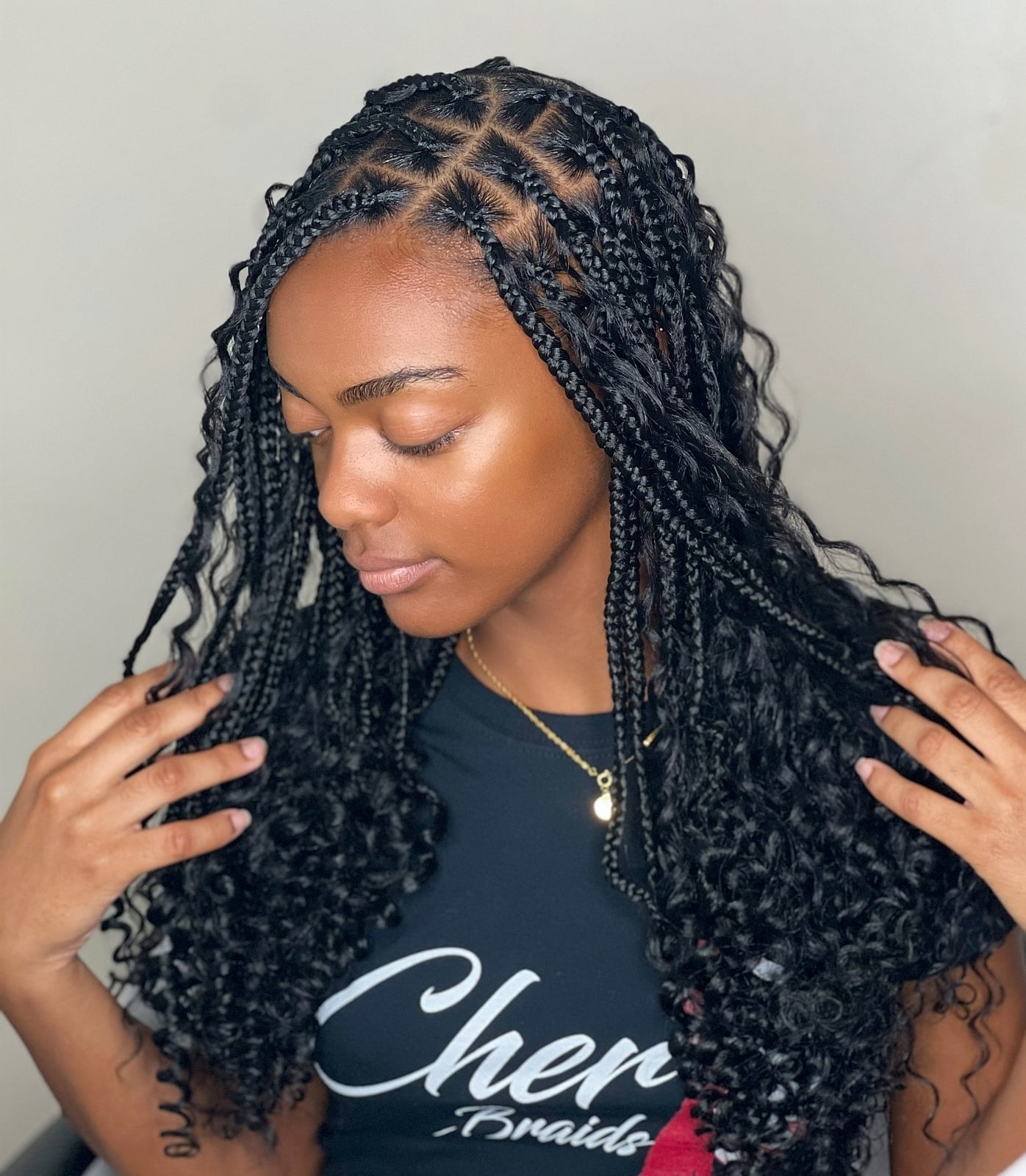 Mid-Back Large Straight Black Box Braids, Middle Mid-Back Large Straight Black Box Braids, Middle — Simple Large Knotless Braids