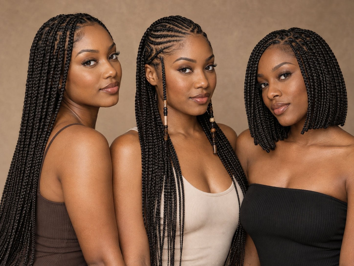 Mid-Back Straight Black Box Braids, Close-Up Take Mid-Back Straight Black Box Braids, Close-Up Take — Simple Large Knotless Braids