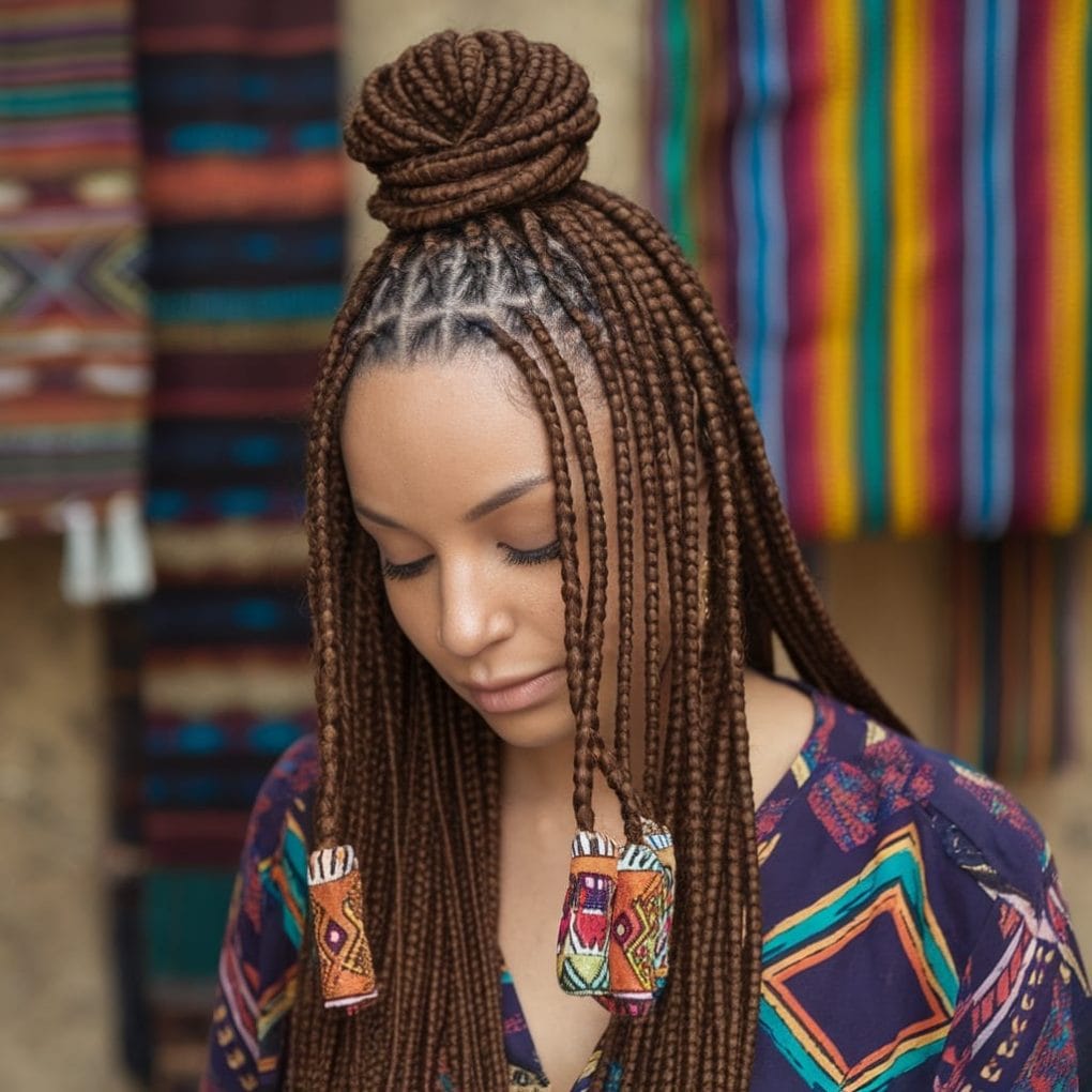 Mid-Back Box Braids With Long Wavy Ends, Office-Safe Version Mid-Back Box Braids With Long Wavy Ends, Office-Safe Version — Simple Large Knotless Braids