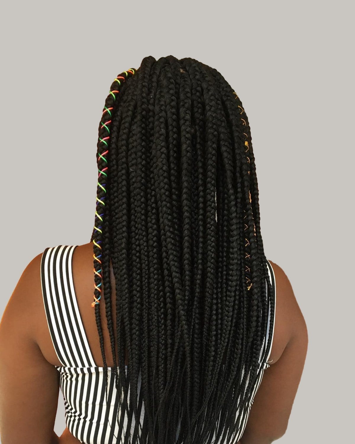 Mid-Back Knotless Braids With Colorful Threads Mid-Back Knotless Braids With Colorful Threads — Simple Large Knotless Braids
