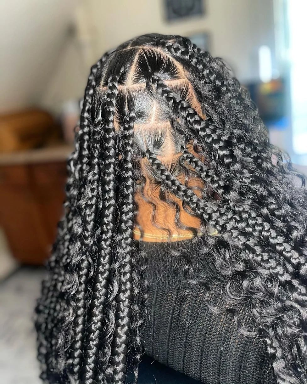 Mid-Back Knotless Braids With Curly Ends Mid-Back Knotless Braids With Curly Ends — Simple Large Knotless Braids