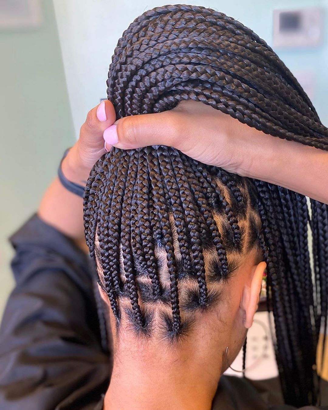 Neat Mid-Back Black Box Braids Neat Mid-Back Black Box Braids — Simple Large Knotless Braids