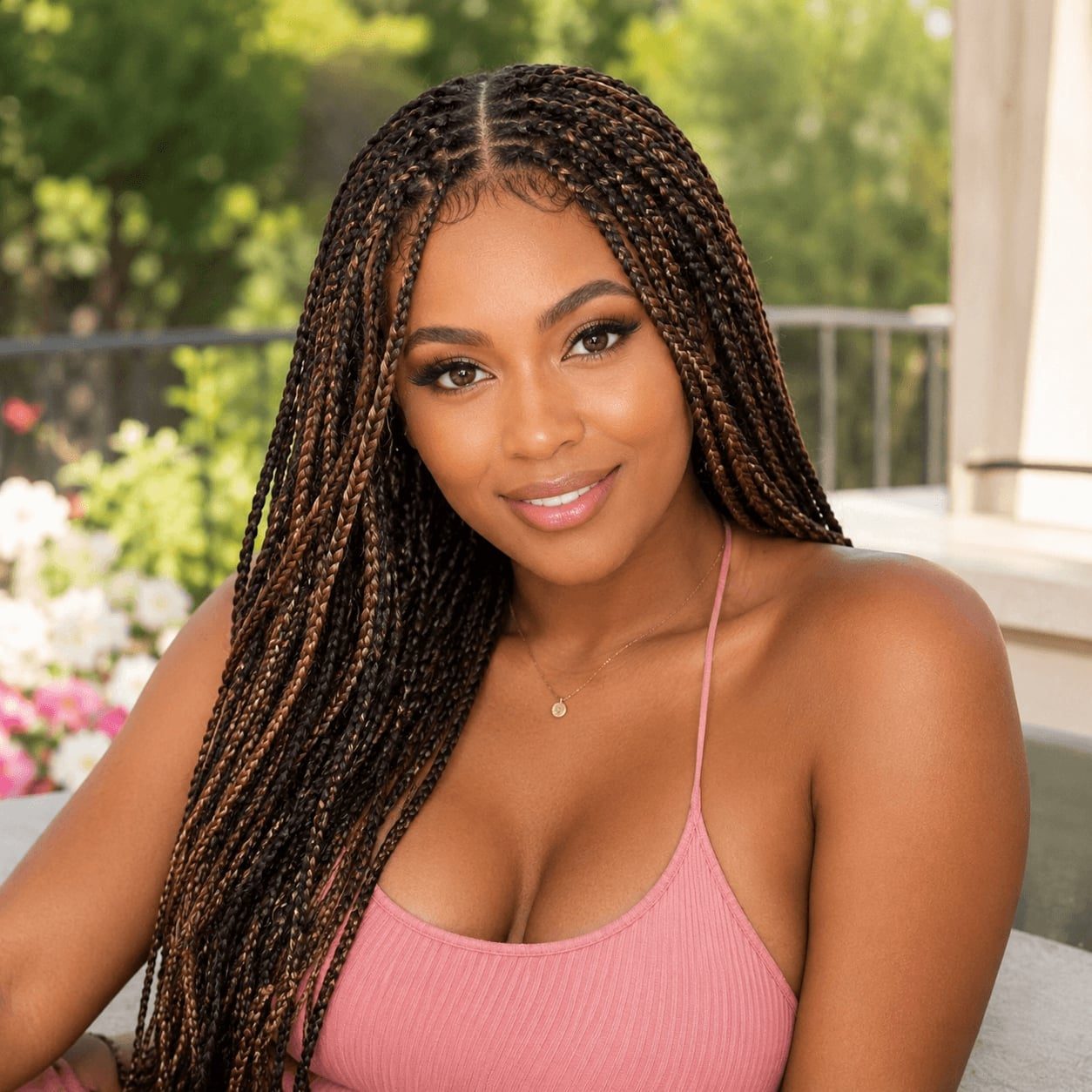 Mid-Back Knotless Braids With Subtle Blonde Highlights Mid-Back Knotless Braids With Subtle Blonde Highlights — Simple Large Knotless Braids