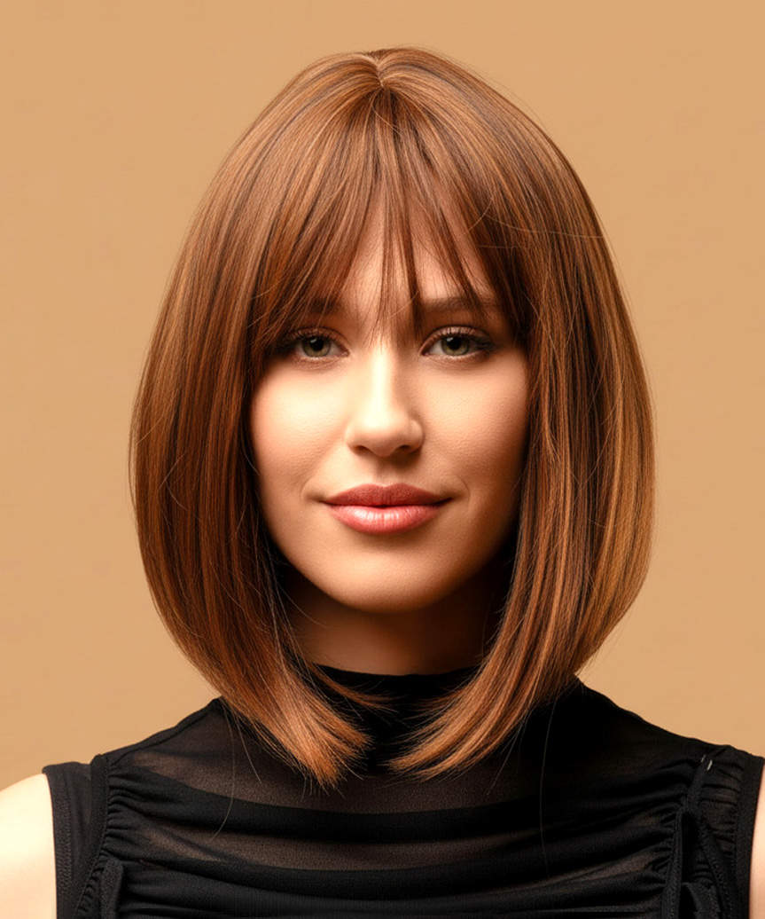 Collarbone Bob With Blunt Bangs — Simple Layer Bob