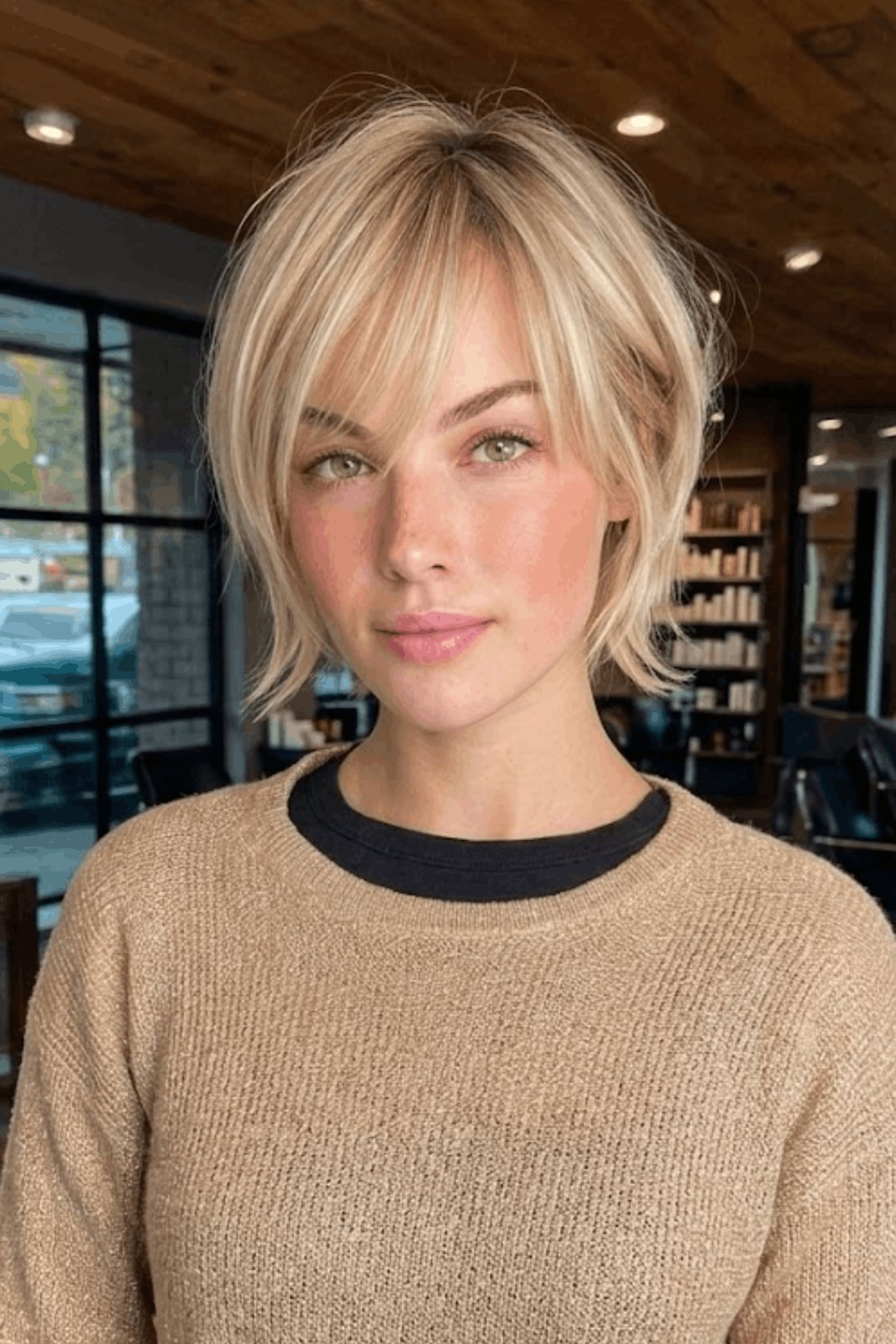 Ear Length Bob With Wispy Bangs — Simple Layer Bob