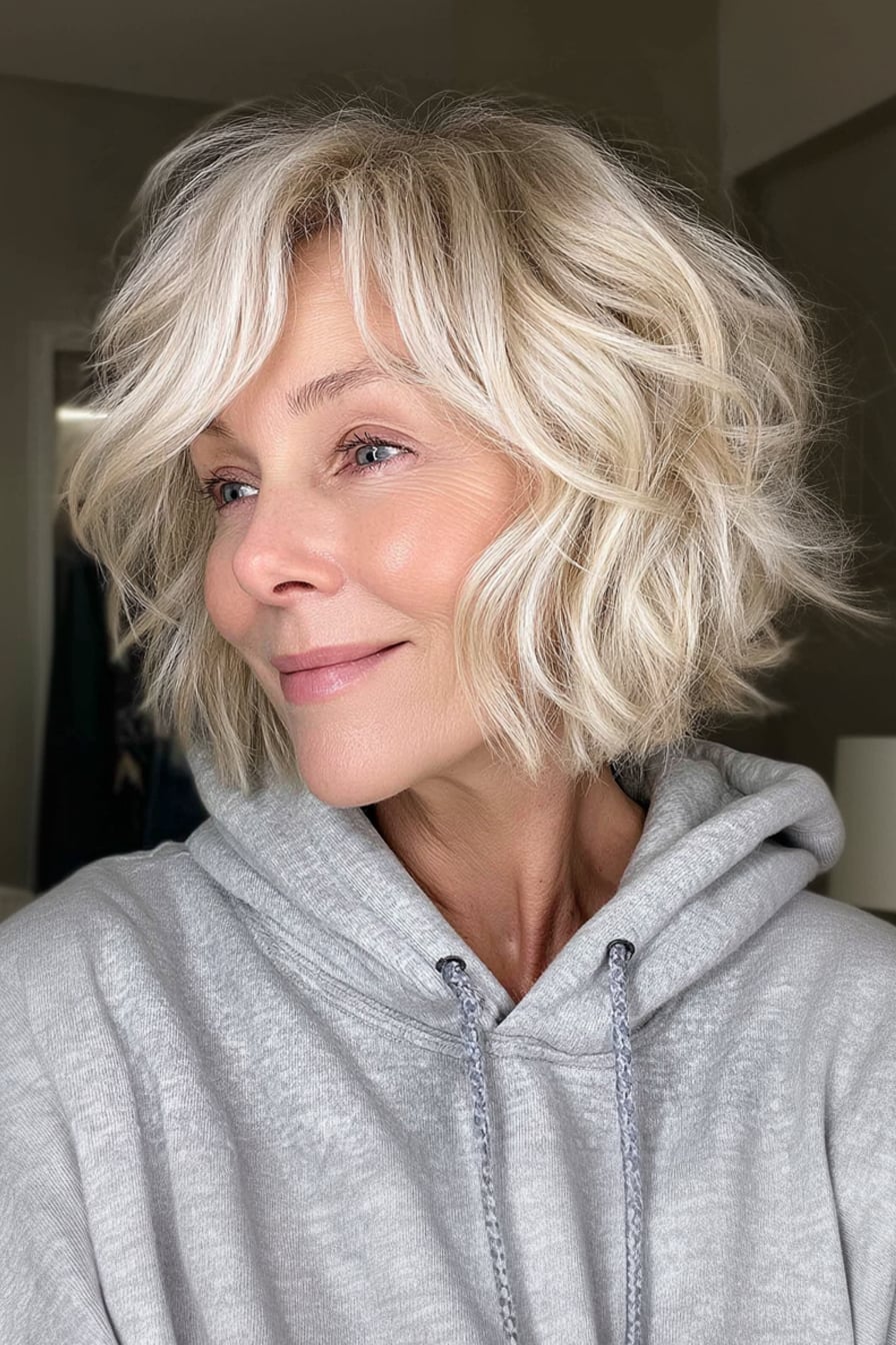 Shaggy Bob With Short Wispy Bangs — Simple Layer Bob