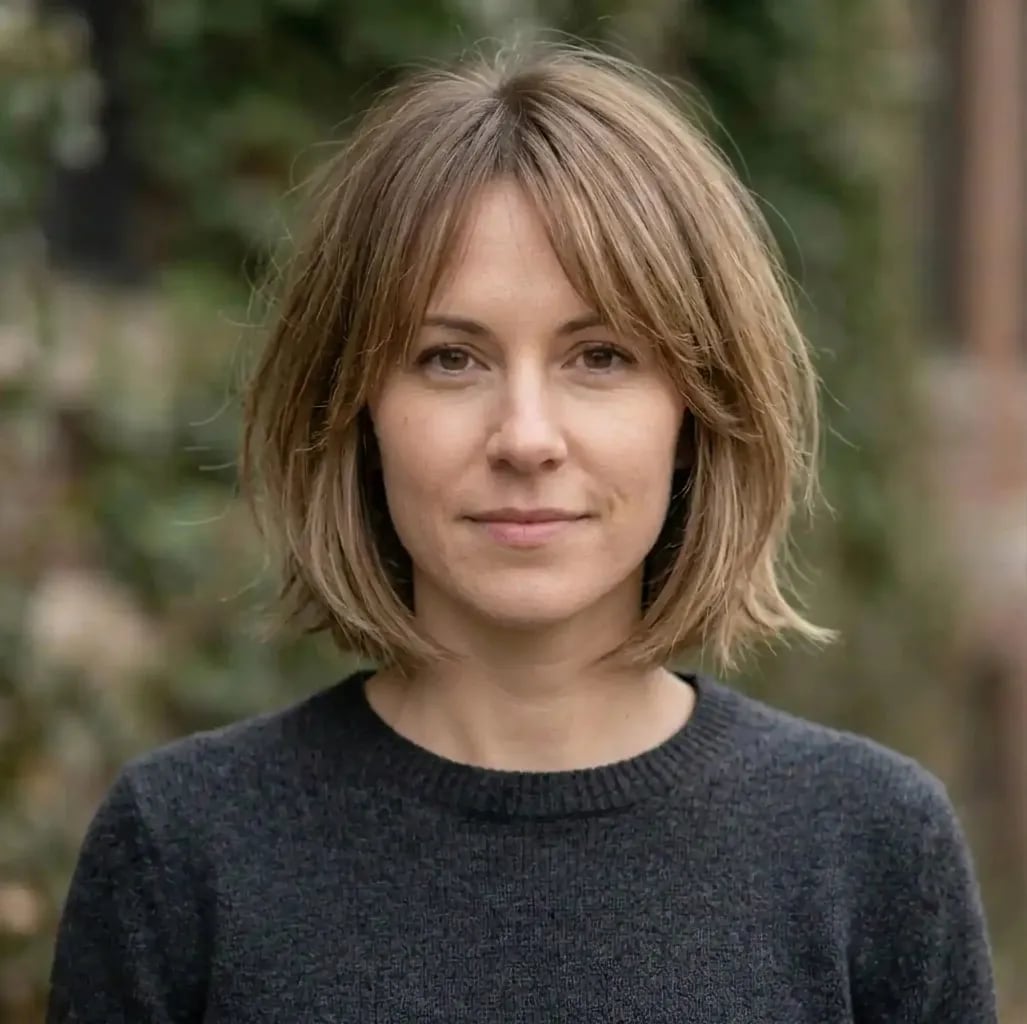 Collarbone Bob With Curtain Bangs — Simple Layer Bob