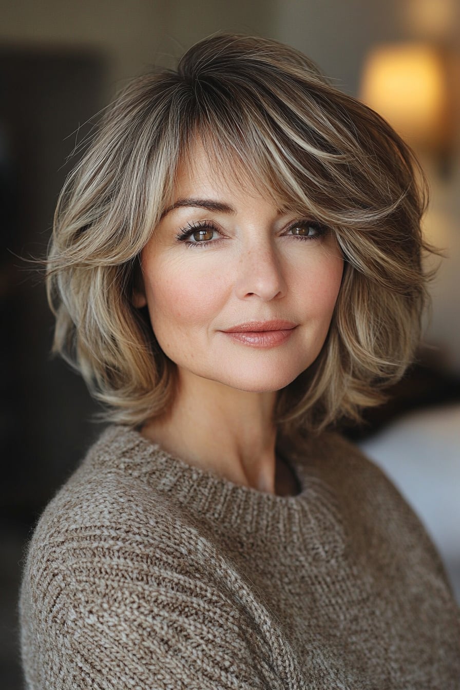 Chin Length Layered Bob With Side-Swept Bangs, Wavy Chin Length Layered Bob With Side-Swept Bangs, Wavy — Simple Layered Bob Hairstyles