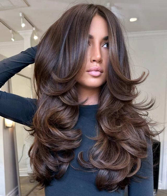 Dark Brown With Voluminous Layers And Soft Waves — Simple Layered Haircuts for Long Hair