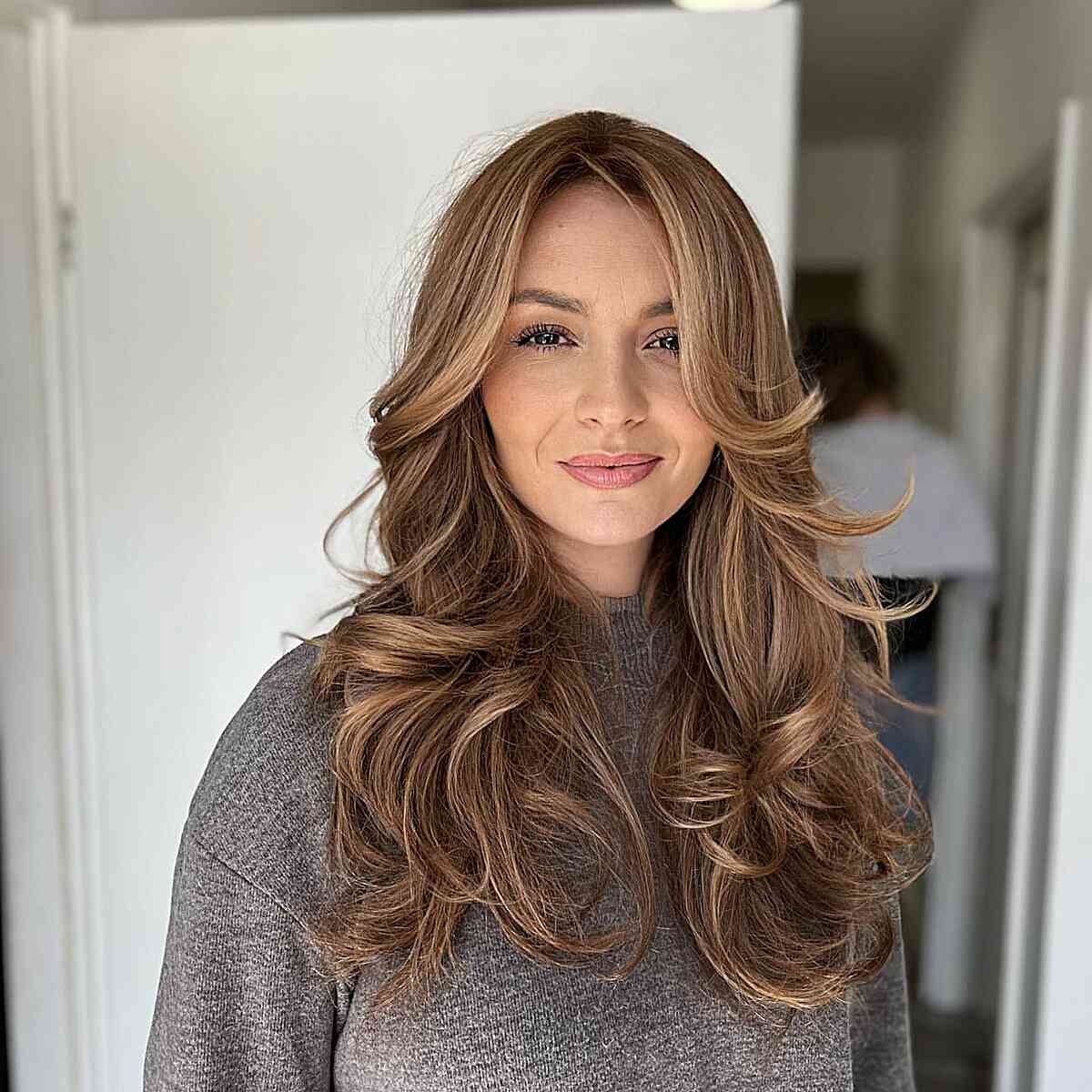 Medium Brown With Balayage And Curtain Bangs — Simple Layered Haircuts for Long Hair