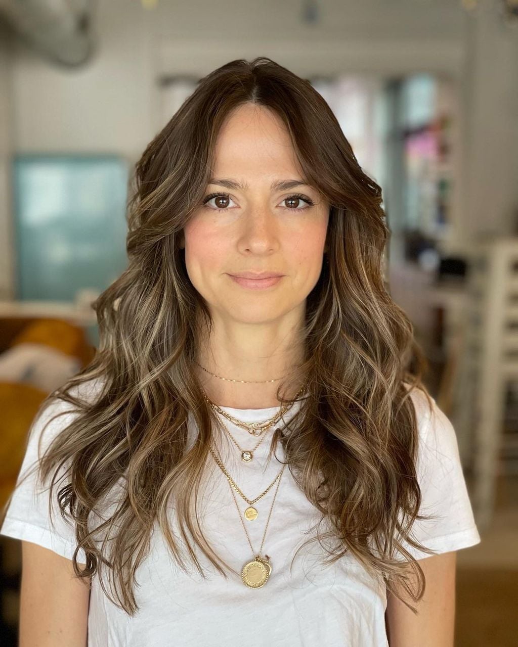 Brunette With Blonde Highlights And Soft Waves — Simple Layered Haircuts for Long Hair