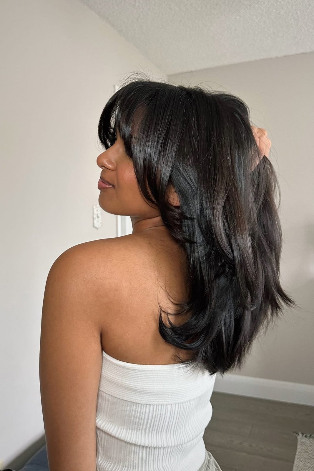 Dark Brown With Face-Framing Layers And Side Part, Close-Up Take — Simple Layered Haircuts for Long Hair