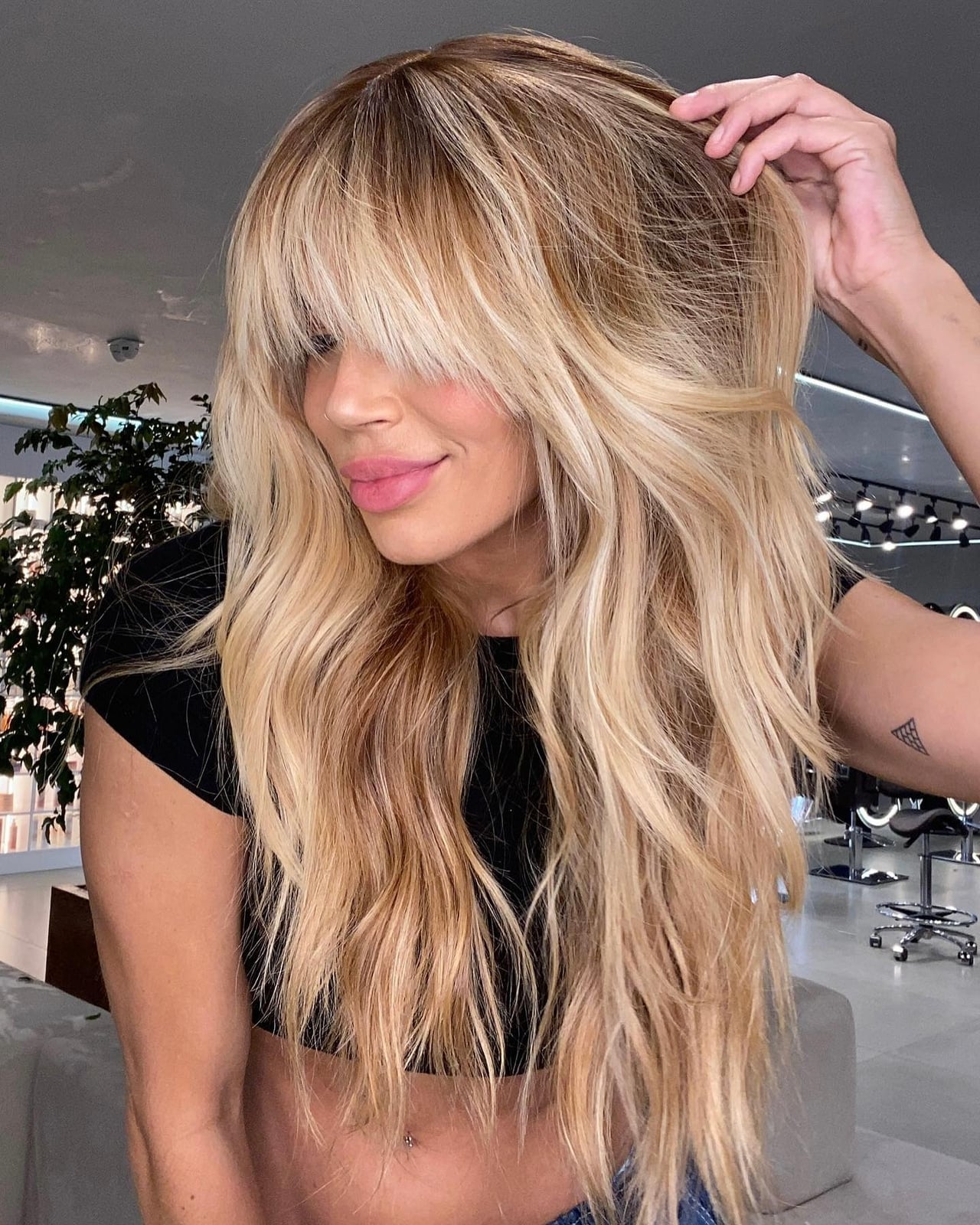 Blonde With Balayage And Full Fringe — Simple Layered Haircuts for Long Hair