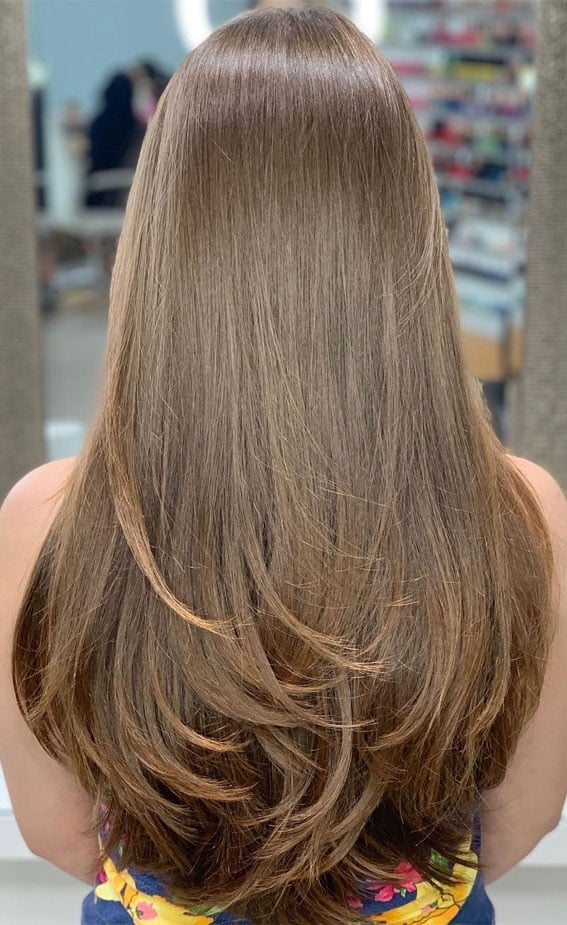 Mid-Back Medium Brown Straight Layers Mid-Back Medium Brown Straight Layers — Simple Layers Hairstyles