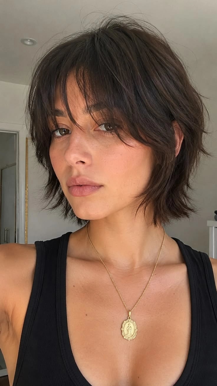 Chin Length Shag With Choppy Bangs Chin Length Shag With Choppy Bangs — Simple Layers Hairstyles