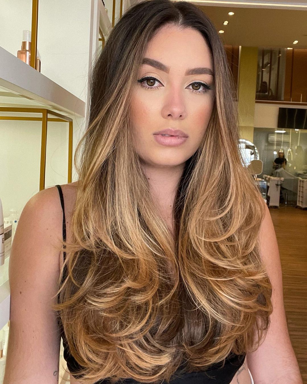 Long Dark Brown With Blonde Balayage Layers, Mid-Back Long Dark Brown With Blonde Balayage Layers, Mid-Back — Simple Layers Hairstyles