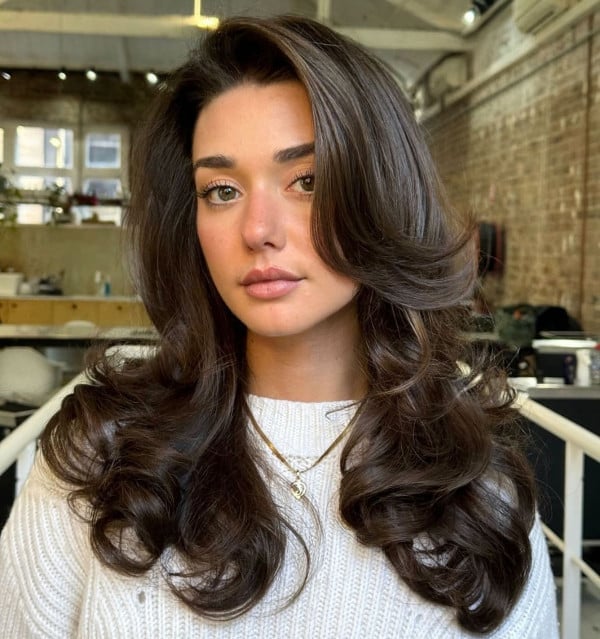 Mid-Back Dark Brown With Highlights Layers Mid-Back Dark Brown With Highlights Layers — Simple Layers Hairstyles