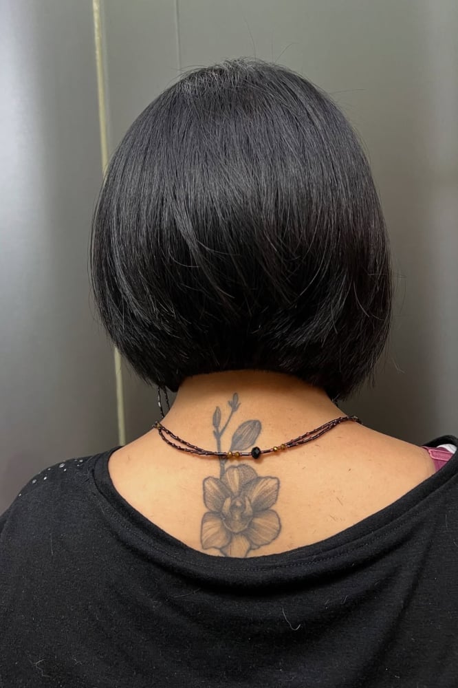 Collarbone Bob Back View Layers With Dark Brown With Subtle Highlights — Simple Lengths Bob