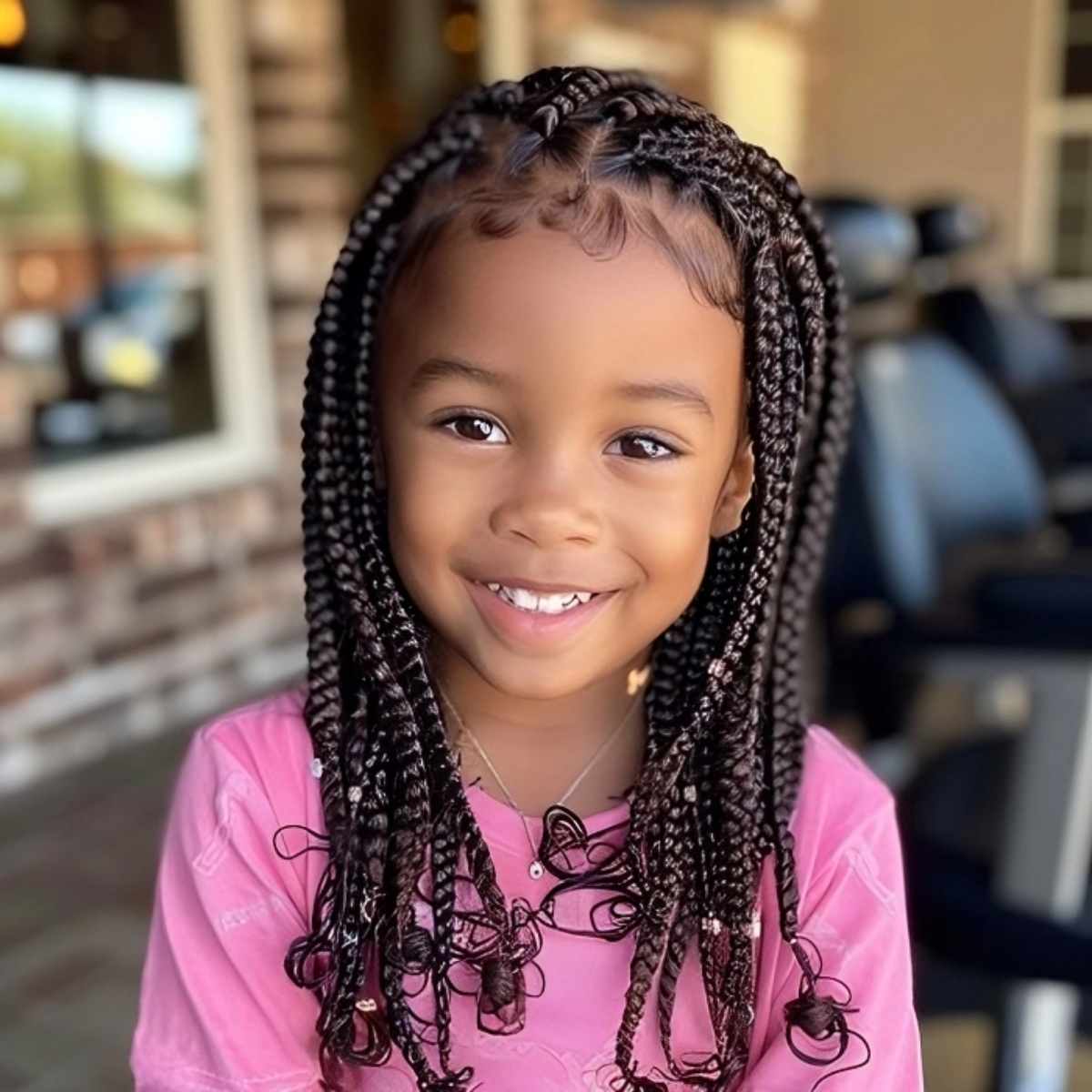 Dark Coily Mid-Back Braids With Beads Dark Coily Mid-Back Braids With Beads — Simple Little Girl Braids