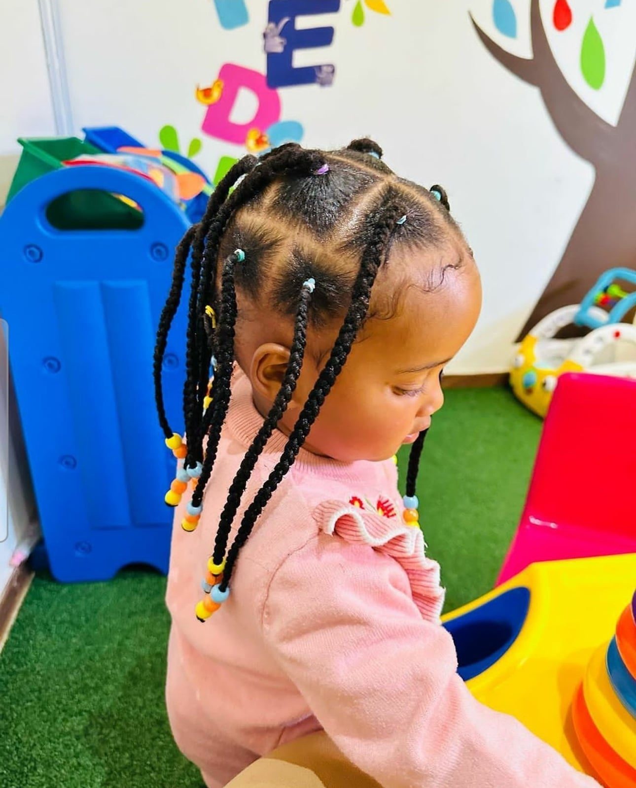 Shoulder Length Black Coily Braids With Beads Shoulder Length Black Coily Braids With Beads — Simple Little Girl Braids