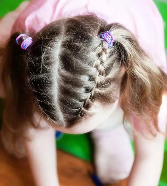 Medium Brown Fine Hair Small Braids With Elastics Medium Brown Fine Hair Small Braids With Elastics — Simple Little Girl Braids