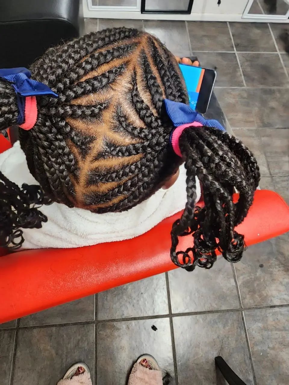 Mid-Back Coily Braids Geometric Pattern Mid-Back Coily Braids Geometric Pattern — Simple Little Girl Braids